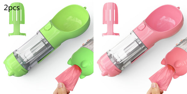 Pet Water Bottle Feeder Bowl Garbage Bag Storage Portable Pet Outdoor Travel 3 In 1