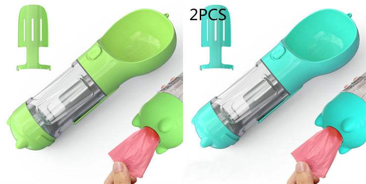 Pet Water Bottle Feeder Bowl Garbage Bag Storage Portable Pet Outdoor Travel 3 In 1