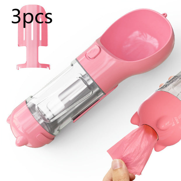 Pet Water Bottle Feeder Bowl Garbage Bag Storage Portable Pet Outdoor Travel 3 In 1