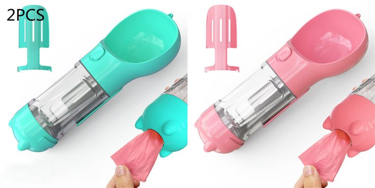 Pet Water Bottle Feeder Bowl Garbage Bag Storage Portable Pet Outdoor Travel 3 In 1