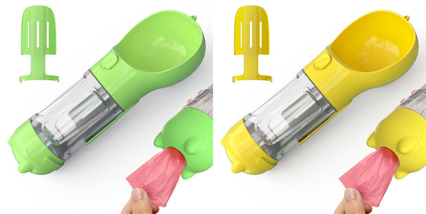 Pet Water Bottle Feeder Bowl Garbage Bag Storage Portable Pet Outdoor Travel 3 In 1