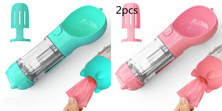 Pet Water Bottle Feeder Bowl Garbage Bag Storage Portable Pet Outdoor Travel 3 In 1