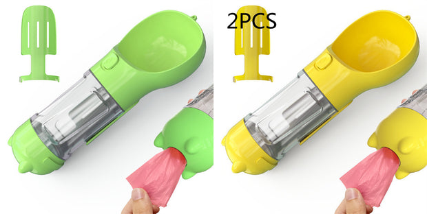 Pet Water Bottle Feeder Bowl Garbage Bag Storage Portable Pet Outdoor Travel 3 In 1