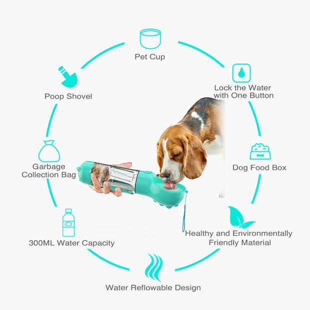 Pet Water Bottle Feeder Bowl Garbage Bag Storage Portable Pet Outdoor Travel 3 In 1