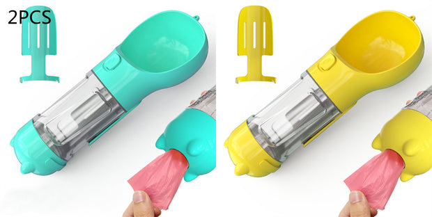 Pet Water Bottle Feeder Bowl Garbage Bag Storage Portable Pet Outdoor Travel 3 In 1